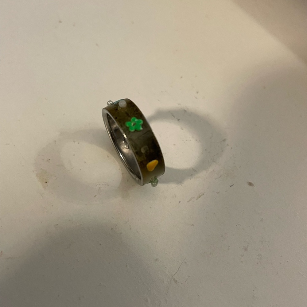 Floral Accented Silver Ring